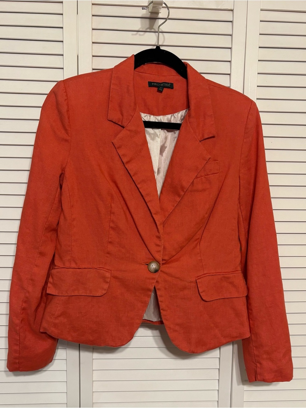 For Cynthia Coral Linen Single-Button Women's Blazer